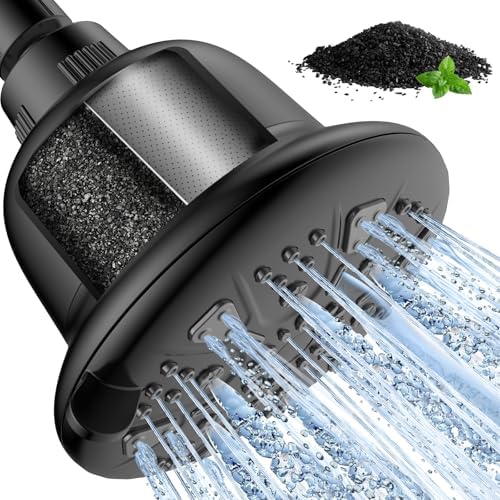 MakeFit Filtered Shower Head with Upgraded Activated Carbon Filter - High Pressure Shower Head with Hard Water Softener - 7 Settings Bathroom Rain Showerhead to Remove Chlorine and Heavy Metals by MakeFit