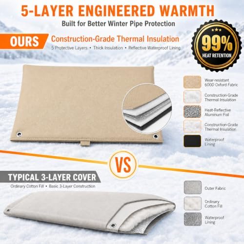Backflow Preventer Cover Insulated Pouch, 30 x 24 Inch 5-Layer Winter Freeze Protection for Outdoor Sprinkler Valves and Pipes, Includes 10 Cable Ties and 1M Self-Fusing Silicone Tape (24X30) - Image 5