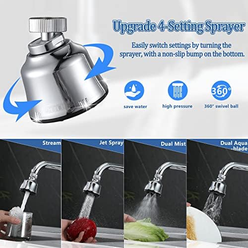 Sink Faucet Sprayer Attachment, Upgrade 4 Mode Adjustable Kitchen Faucet Head, Movable Kitchen Tap Head 360° Rotatable with Extension Hose, Anti-Splash Sink Sprayer Facuet Nozzle Head Water Saving - Image 4