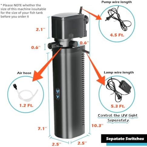 COOSPIDER Aquarium Filter with 5W U-V Light 264GPH for 20-75 Gallon Tank - Image 2