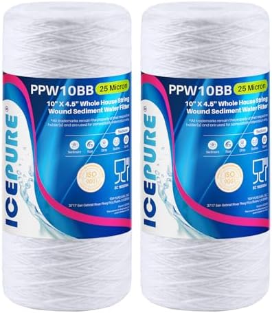 ICEPURE 25 Micron 10”x4.5'' Whole House Sediment String Wound Water Filter Replacement filter for 84637, WPX5BB97P, PC10, 355214-45, 355215-45, WP10BB97P, WP5BB97P, 2PACK by ICEPURE