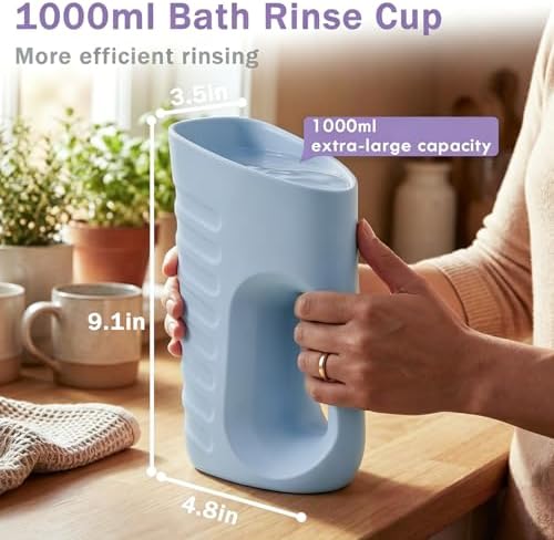 Babylush Baby Bath Rinse Cup & Rinser – 1000ml Soft EVA, 0.3lb Lightweight, BPA-Free Bath Water Pourer, Baby Bath Pitcher, Shower Cup for Kids (Light Blue) - Image 4