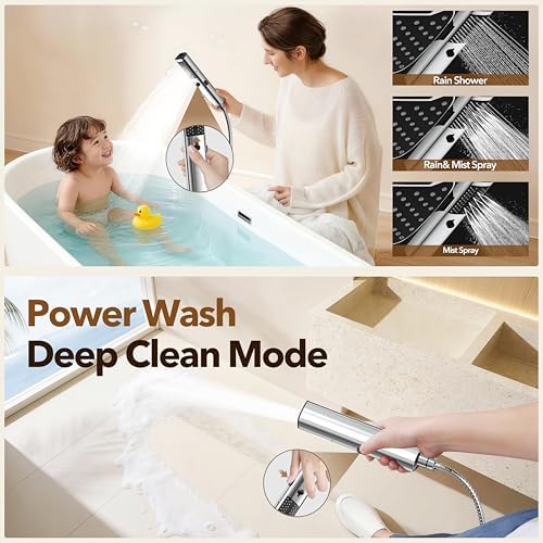 JDO High Pressure Rain Shower Head with Handheld Spray Chrome Polished - Image 5