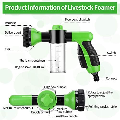 Weewooday Dog Washing Hose Attachment 8 Way Spray Pattern Garden Hose Nozzle with Soap Dispenser Dog Shampoo Hoses Attachment with Pet Bath Brush Pet Bathing and Garden Nozzle(Green) - Image 2