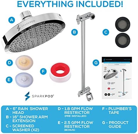 SparkPod 6" Round Rain Shower Head with 16" Shower Arm - Image 7