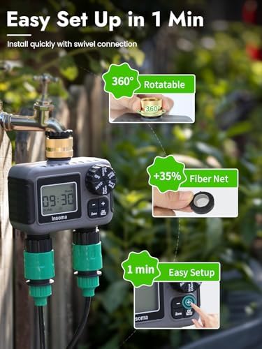 Insoma 2-Zone Water Timer for Garden Hose, Brass Inlet Sprinkler Timer - Image 6