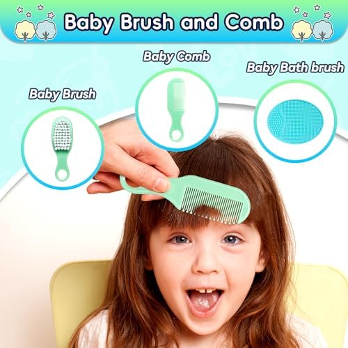 Baby Healthcare and Grooming Kit, 14 in 1 Baby Safety Set Newborn Nursery Health Care Set with Hair Brush Scale Nail Clippers for Baby Girls Boys(20 Kits Pink) (Green) - Image 3