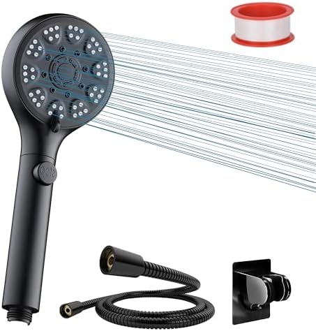 RV shower head with hose, High Pressure handheld Shower Head with ON OFF Switch, 5 Spray Modes for RV Camper, Water Saving Pause button, Adjustable Self-adhesive Holder (Black) by Kuspecta