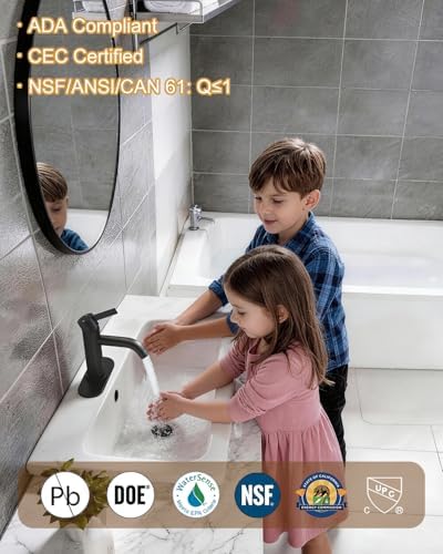 Fransiton Matte Black Bathroom Faucet Single Hole with Pop-Up Bathroom Drain and Flexible Hoses Single Handle Bathroom Sink Faucet w/Deck Plate(1 or 3 Hole) for Vanity Sinks, RV, Farmhouse - Image 3