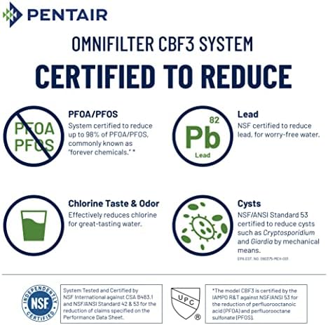 Pentair OMNIFilter CBF3 Water Filtration System, 10" Premium Single-Stage Undersink Filter System, NSF Certified to Reduce PFOA/PFOS, Includes Housing, CB3 Carbon Cartridge and All Hardware - Image 2