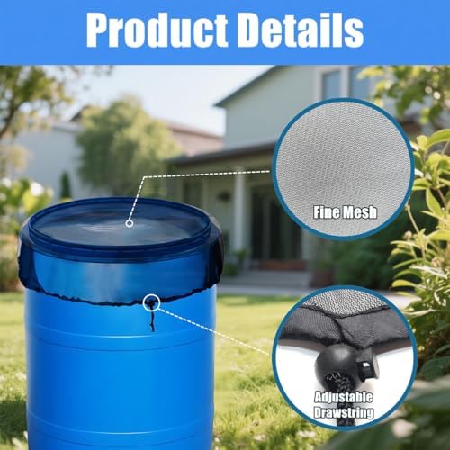 4 Pcs Rain Barrel Mesh Cover, 23.6 inch Water Collection Bucket Net with Adjustable Drawstring, Filter Screen for Outdoor Garden Rain Barrel Accessories, Prevent Fallen Leaves From Entering The Bucket - Image 6