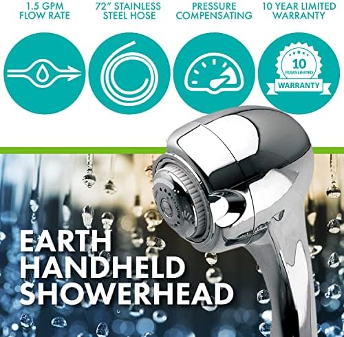 Niagara Conservation Earth Spa 3-Spray 1.5 GPM 2.7-in. Wall Mount Handheld Shower Head in Chrome, 1-Pack with Pressure Compensation Technology - Image 2