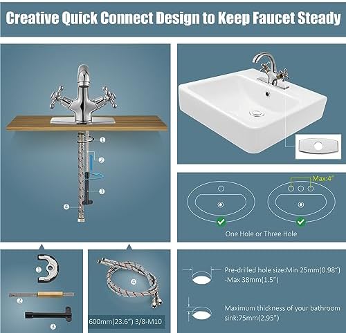 Aolemi Bathroom Sink Faucet 1 Hole or 3 Hole Without Drain Polish Chrome - Image 4