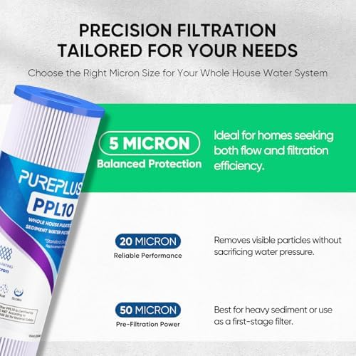PUREPLUS 5 Micron 10"x2.5" Whole House Pleated Sediment Filter PPL10 2 Pack - Image 6