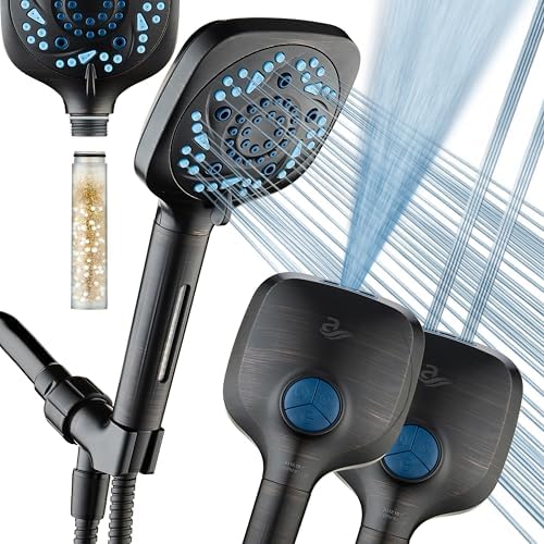 AquaCare High Pressure 10 Spray Mode Filtered Showerhead - Handheld Shower Head Filters Chlorine to Heal Dry Skin, Revive Hair - Dual Power Wash Cleans Tub, Tile, Pets - Hard Water Softener, ORB by HotelSpa