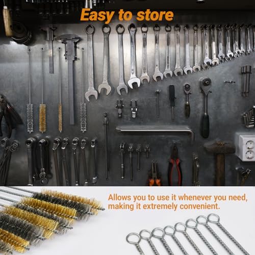 RAWILL 16Pcs Tube Cleaning Brush, Brass Stainless Steel Engine Cleaning Brushes, 12 Inch Long Round Wire Pipe Cleaner for Deep Pipes, Auto Parts, Engine Parts, 8 Sizes - Image 4