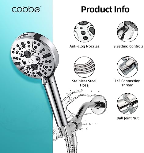 Filtered Shower Head with Handheld - High Pressure 9 Spray Modes Showerhead with 16-Stage Water Softener for Hard Water - Purifying Detachable Hand Held Shower Head, Chrome - Image 6