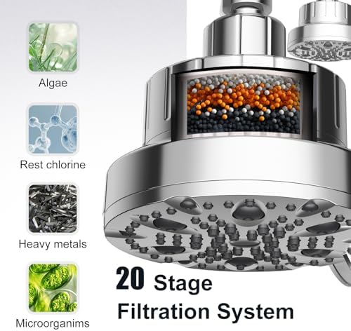 OFFO Filtered Shower Head, 20 Stage Shower Filter Head for Hard Water with Pause Mode, 9 Modes High Pressure Shower Head with Filter for Remove Chlorine and Harmful, Chrome - Image 3