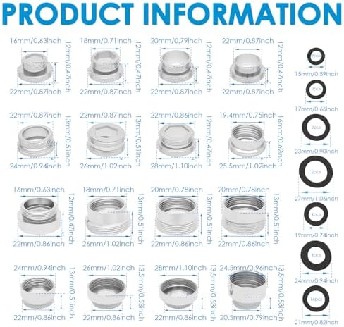 16Pcs Faucet Adapter with Rubber Sealing Rings - Brass Aerator Male Female Faucet Adapter to Connect Garden Hose, Water Filter, Standard Hose via Diverter - Image 2