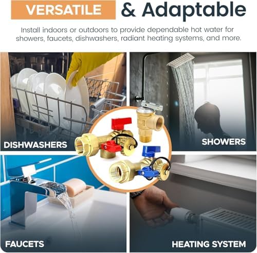 CMI Inc - 3/4 Inch Tankless Water Heater Installation Kit – With Isolation Valves, Pressure Relief Valves, Ball Valve, and Inline Flush Parts – Cold & Hot Water Plumbing Repair Kit – Female to Female - Image 5