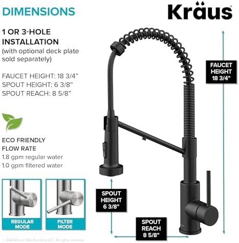 KRAUS Bolden 2-in-1 Commercial Style Pull-Down Single Handle Water Filter Kitchen Faucet in Matte Black with Purita 2-Stage Under-Sink Filtration System - Image 4