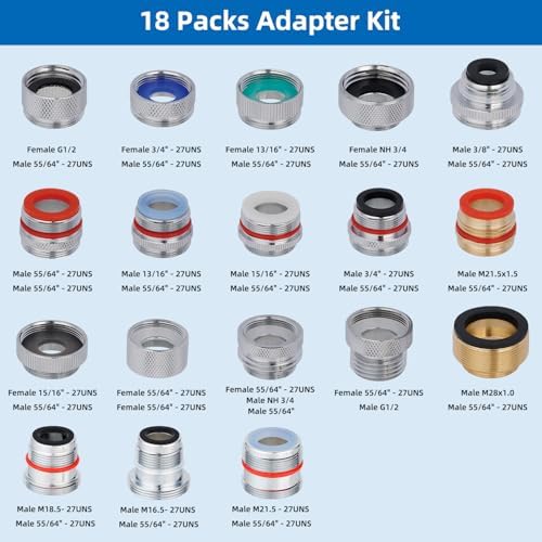 18pcs Brass Faucet Adapter Kit, Metal Faucet Aerator Adapter, Male Female - Image 2