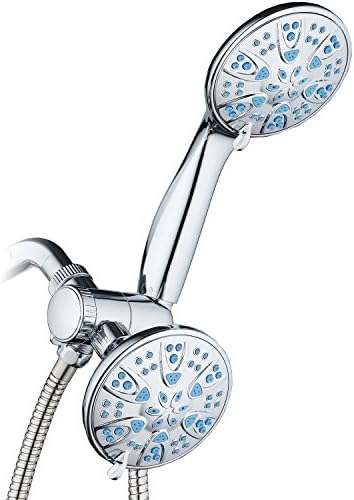 AquaDance Antimicrobial/Anti-Clog High-Pressure 30-setting Dual Head Combination Shower with Microban Nozzle Protection From Growth of Mold, Mildew & Bacteria for a Healthier Shower – Aqua Blue by AquaDance