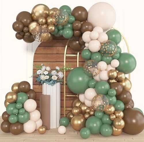 Amandir 153pcs Sage Green Brown Balloon Garland Arch Kit Different Sizes by Amandir