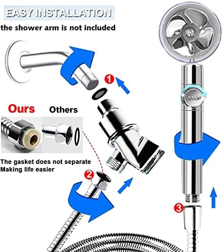 Turbocharged Handheld Shower Head, High Pressure Water Saving Handheld Propeller Showerhead with Filters Pause Switch Hydro Jet Easy Install - Image 6