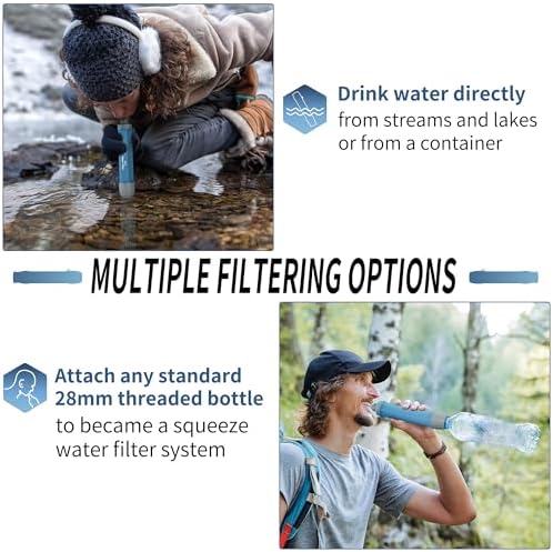 Yuclet Personal Water Filter Straw for Drinking Survival, Water Purifier Filtration System Survival Gear and Supplies for Camping, Hiking, Travel, and Emergency Preparedness (1 Bule & 1 Plum Red) - Image 4