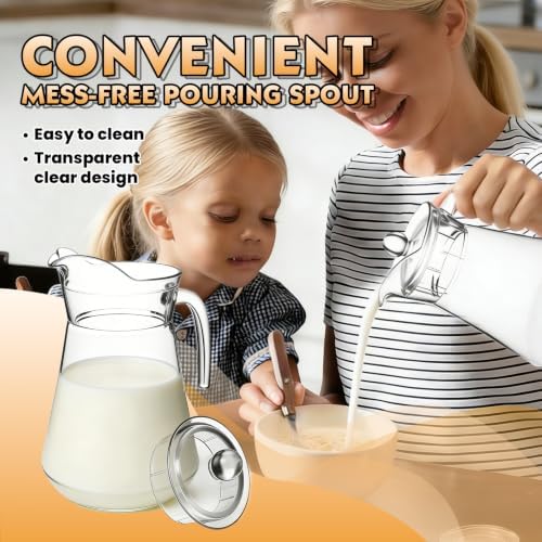 Plastic Juice Pitcher with Lids & cups, 50 oz Large Capacity, Shatterproof & BPA-Free Water Jug for Tea, Lemonade, Sangria, Juice, Beverages - Image 5