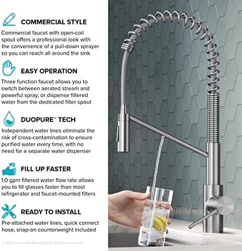 KRAUS Oletto 2-in-1 Commercial Style Pull-Down Single Handle Water Filter Kitchen Faucet for Reverse Osmosis or Water Filtration System in Matte Black, KFF-2631MB - Image 5