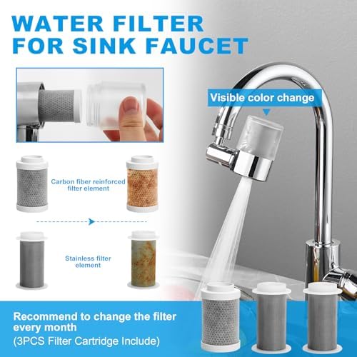 Sink Water Filter Faucet, 720 ° Rotating Kitchen Faucet Water Purifier, Bathroom Faucet Filter Removes Chlorine Fluoride Heavy Metals Hard Water for Home, Kitchen & Bathroom - Image 6
