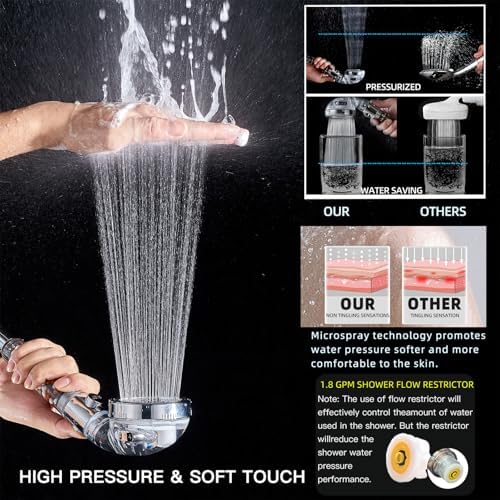 Filtered Shower Head with Handheld - High Pressure ShowerHead with Filters for Hard Water - Reduces Dry Itchy Skin, Easy Instal, 4 Modes, Water Saving, Durable, Detachable anti blocking - Image 3