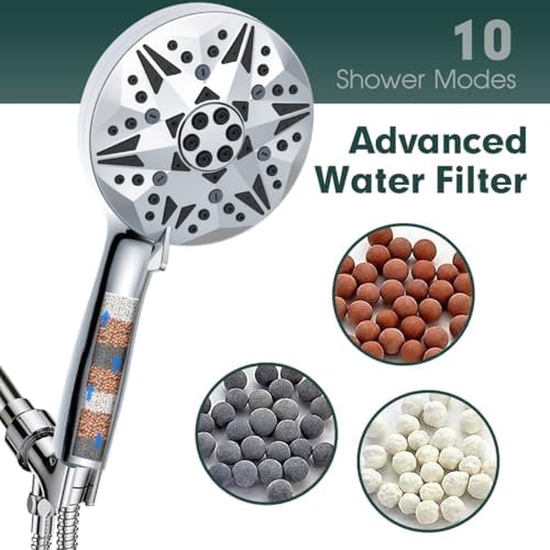 Filtered High Pressure Handheld Shower Head – 10 Spray Modes with Rain & Massage, Built-in Filter for Cleaner Water, Anti-Clog Nozzles, Power Rinse for Tile & Pets, Chrome Finish - Image 4