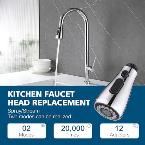 Kitchen Faucet Head Replacement 2 Modes with 12 Adapters, Pull Down Spray Head for Kitchen Faucet, Kitchen Sink Sprayer Replacement Compatible with Moen, American Standard, Kohler Faucets - Image 3