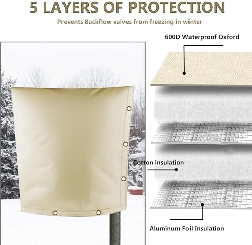 Backflow Preventer Pipe Insulation Cover for Yard - (5°F) 16" W× 20" H Irrigation Sprinkler Valve Insulated Pouch, Winter Water Well Pump Denim Protector from Severe Snow and Intense Sun- Beige - Image 4