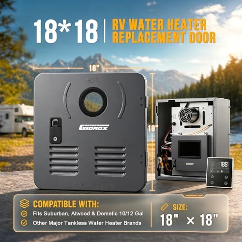 18 x 18 Inch RV Tankless Water Heater Door Kit, Dark Gray Water Heater Access Door for RV Water Heaters, Galvanized Steel, Door Only - Image 2