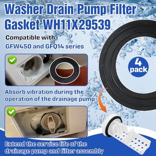 4-Pack Washer Drain Gasket Compatible with WH23X38617 Pump Filter with Seal - Image 2