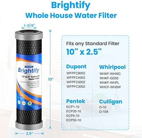 Brightify 10"x2.5" 5 Micron Carbon Water Filter, Whole House Carbon CTO Water Filter Cartridge Replacement Fits Culligan D-10A, P5-D, DuPont WFPFC8002, SCWH-5, GE FXWTC, Whirlpool WHCF-WHWC, 4 Pack - Image 6