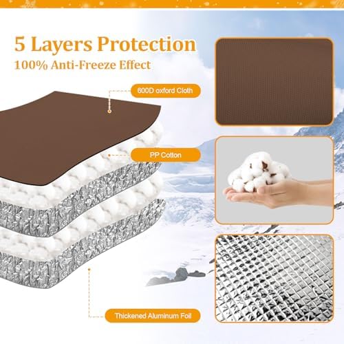 Backflow Preventer Insulated Cover (5°F) for Winter Freeze Protection, 13"W x 12"H Thickened Pressure Vacuum Breaker & Well Pump Cover, Outdoor Waterproof Insulation Pouch for Sprinkler Valve, Brown - Image 3