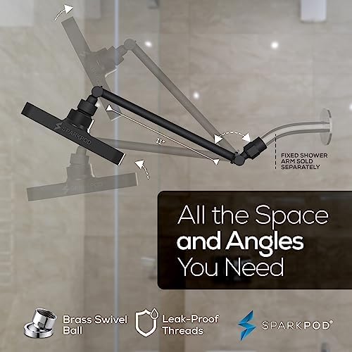 SparkPod Square Rain Shower Head with Extension Arm - Height Adjustable Shower Head with High Pressure Performance - Easy 1-Minute Installation (6" Square, Midnight Black Matte) - Image 5