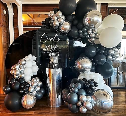136pcs Black Silver White Balloons,18 12 10 5 Inch Different Sizes Balloon - Image 6