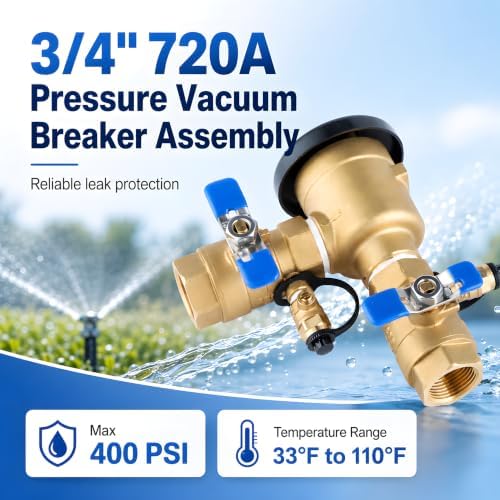 4 Pack 3/4 Inch Backflow Preventer, Brass Pressure Vacuum Breaker Assembly, 400 PSI Sprinkler Backflow Valve for Lawn Irrigation, Garden Water Lines and Outdoor Anti-Siphon Protection - Image 4