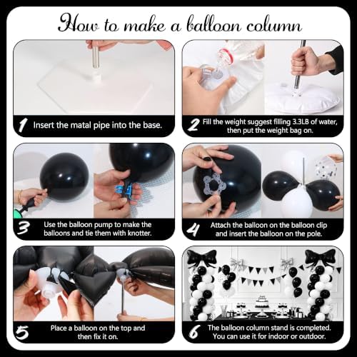 Black and White Bow Balloon Column Stand Kit Set of 2 for Floor - Image 5