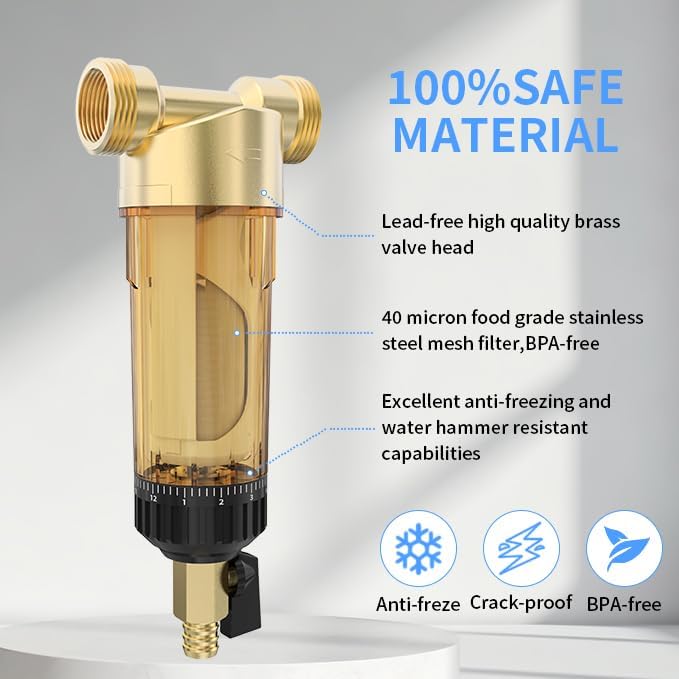 40 Micron Spin Down Sediment Water Filter, Automatic Cleaning Filter Screen, 1" MNPT + 1/2" FNPT+3/4" FNPT, Reusable Whole House System for Well with Built-in Housing Scraper - Image 2