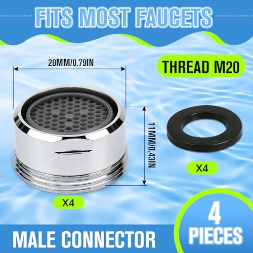 4Pcs Faucet Aerator Replacement, 20mm Honeycomb Anti-Splash High Flow Water Saving Sink Aerators M20 Male Thread, Universal Bathroom Kitchen Faucet Parts - Image 2