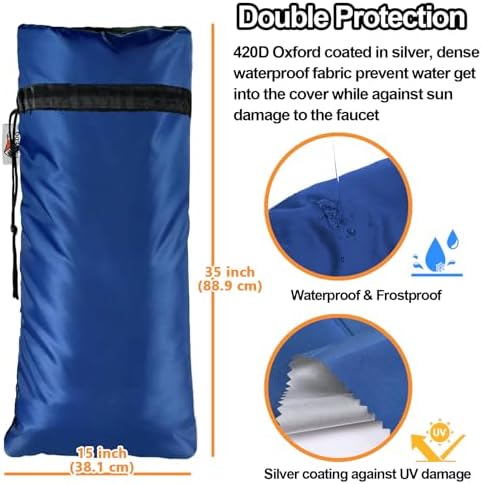 Extended Outdoor Faucet Cover for RV Park Water Hydrant Insulated, 3M Thinsulate Insulation Sprinkler Freeze Protector for Winter & Summer, 35”H x 15”W for Garden Lawn Faucets & Yard Hydrant - Blue - Image 3