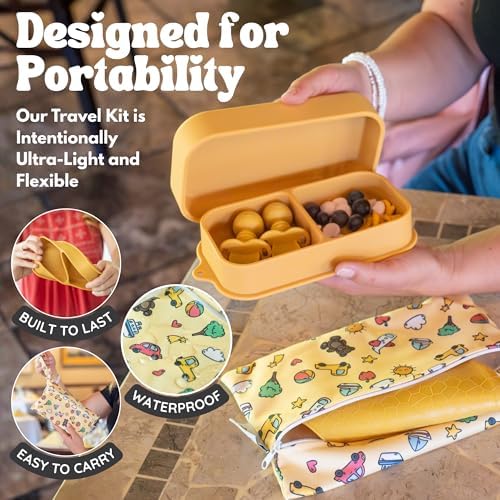 Baby Travel Feeding Set with Silicone Suction Plates, Yellow Small - Image 6