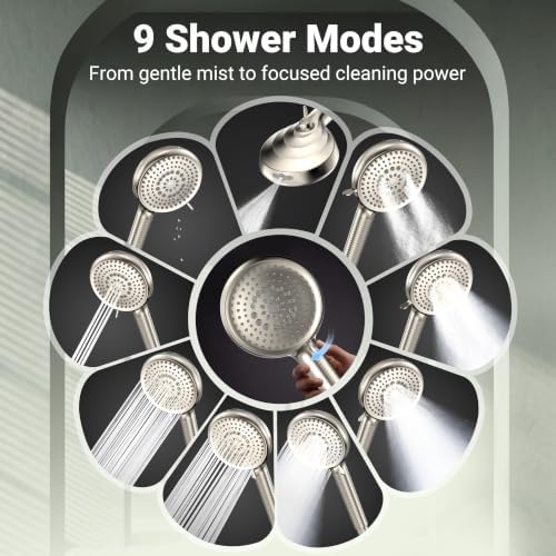 KOSNEW Filtered Shower Head with Handheld, 9 Spray Modes with 1PCS Filter - Image 5